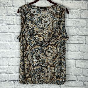 Susan Lawrence Ruffle Neckline Brown Floral Blouse Size XL